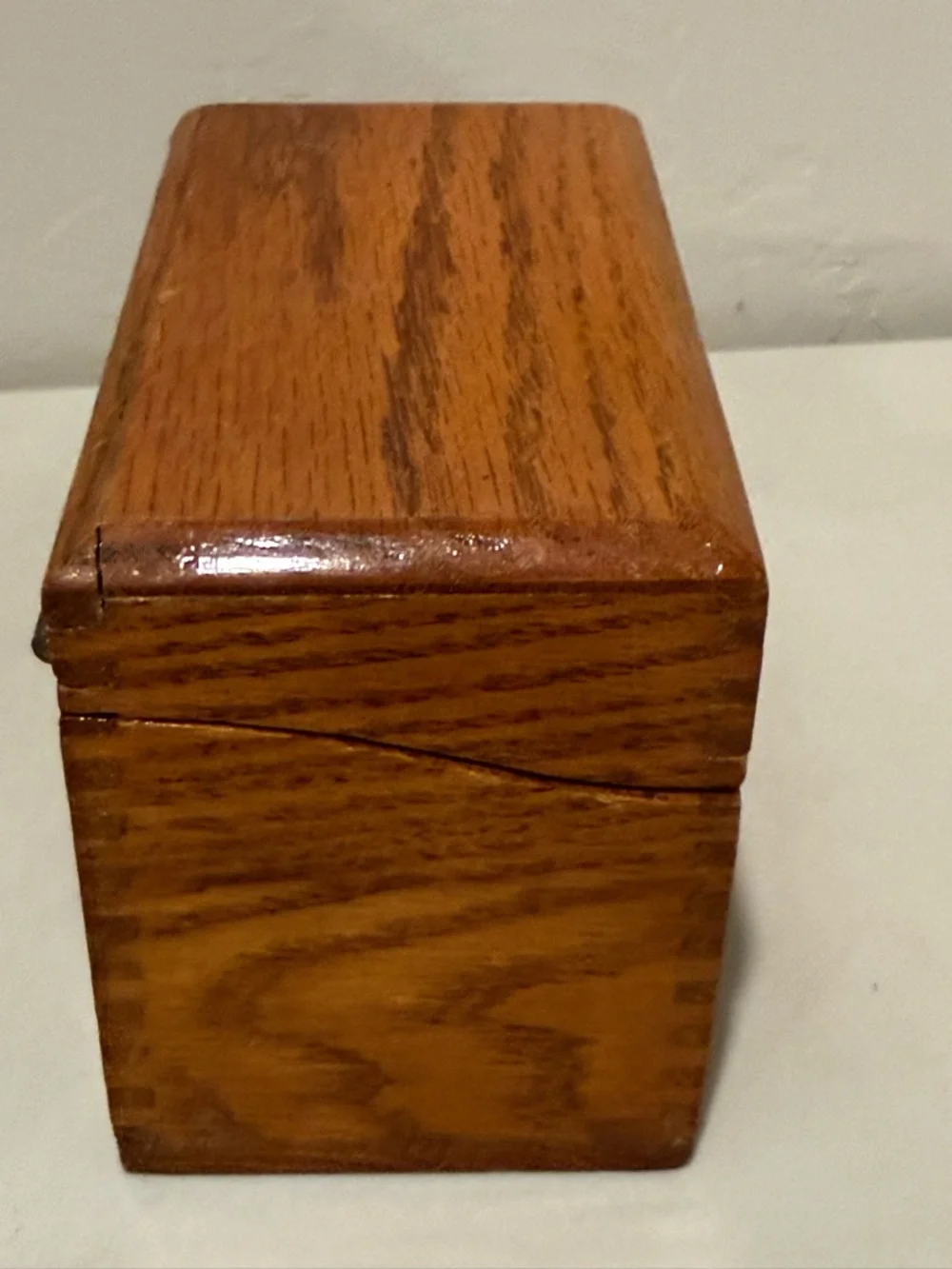 Vintage‎ Lacquered Oak Dovetailed Index Card File Box Recipe Wood Brass Hinges